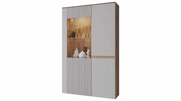 Vitrine mit Glastür grau - Coast Evoke Eiche 152 cm - MANILLA