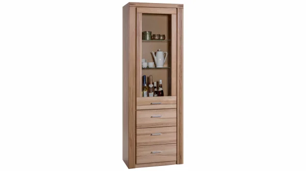 Vitrine mit Glastür Kernbuche teilmassiv geölt Breite 68 cm - FREYJA