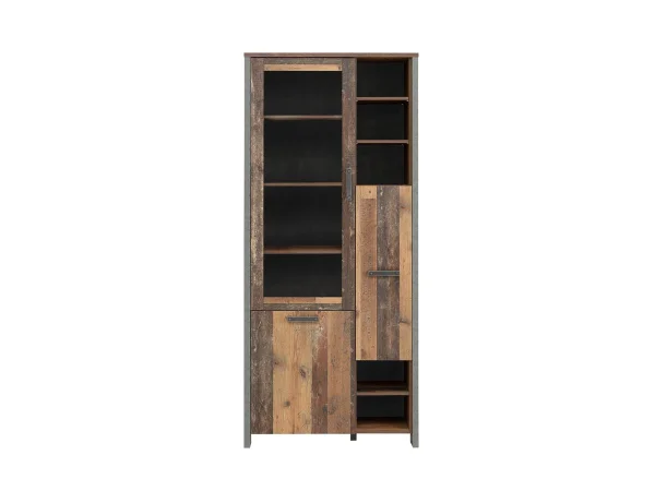 Vitrine mit Glastür Old Wood - Beton - grau Breite 92 cm - CLIF