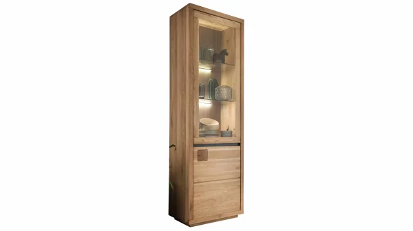 Vitrine mit Glastür Wildeiche massiv geölt Breite 65 cm - GIRONA