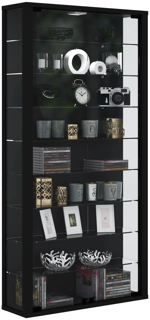 Vitrosa Maxi Vitrinenschrank Wandhängend mit 2 Glastüren 8 Glasböden. schwarz.