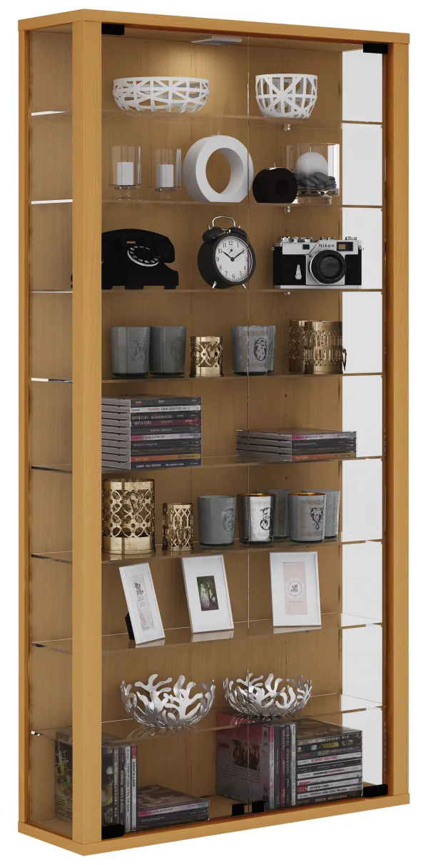 Vitrosa Maxi Vitrinenschrank wandhängend mit 2 Glastüren und Licht Buche dekor.