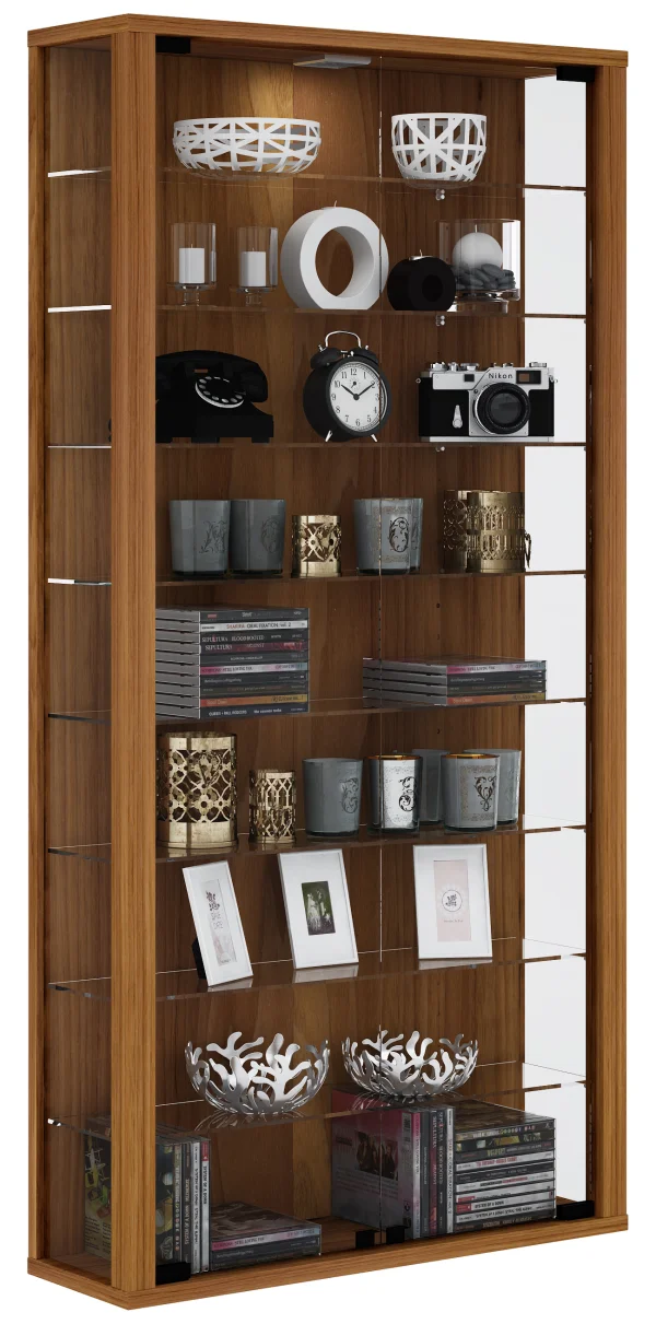 Vitrosa Maxi Vitrinenschrank wandhängend mit 2 Glastüren und Licht Kern-Nussbaum dekor.