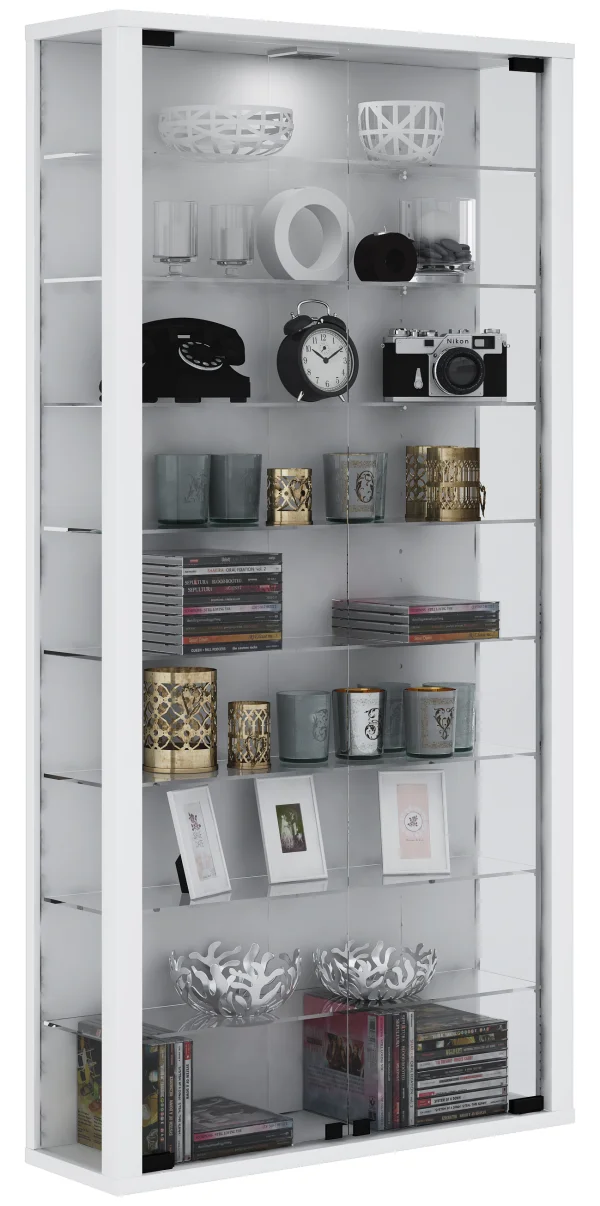 Vitrosa Maxi Vitrinenschrank wandhängend mit 2 Glastüren und Licht weiß.