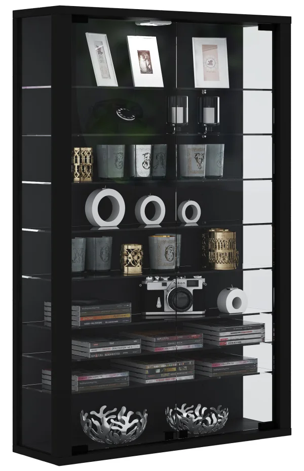 Vitrosa Mini Vitrinenschrank Wandhängend mit 2 Glastüren 8 Glasböden. schwarz.