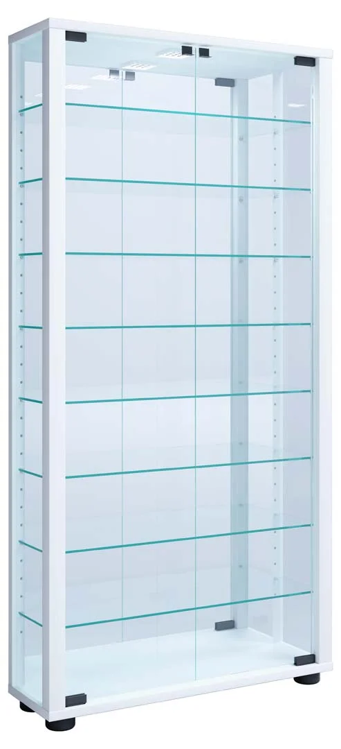 VitrosaMaxi Vitrinenschrank wandhängend mit Spiegel 2 Glastüren Inkl. LED-Leuchten weiß.