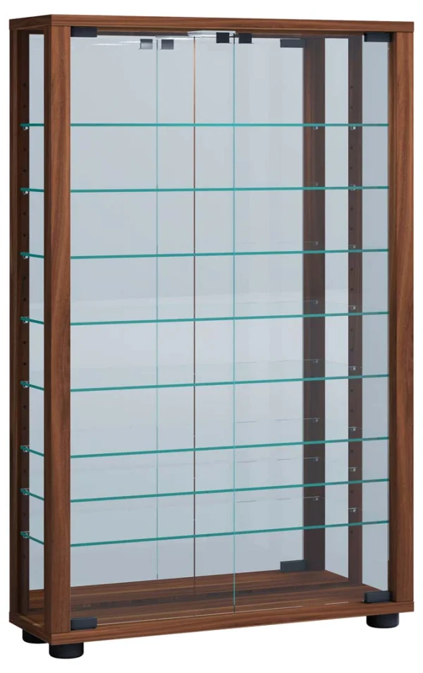 VitrosaMaxi Vitrinenschrank wandhängend mit Spiegel 2 Glastüren Nussbaum dekor.