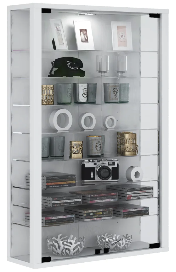 VitrosaMini Vitrine, wandhängend mit 2 Glastüren, 8 Glasböden, weiß.