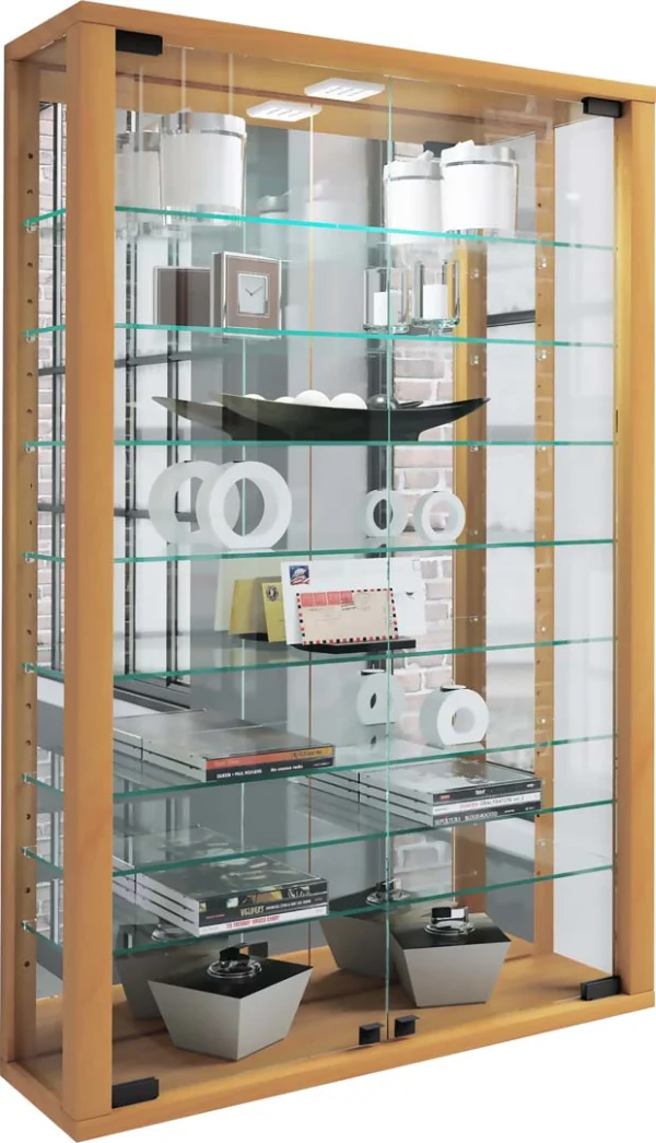 VitrosaMini Vitrinenschrank wandhängend mit Spiegel 2 Glastüren Buche dekor.