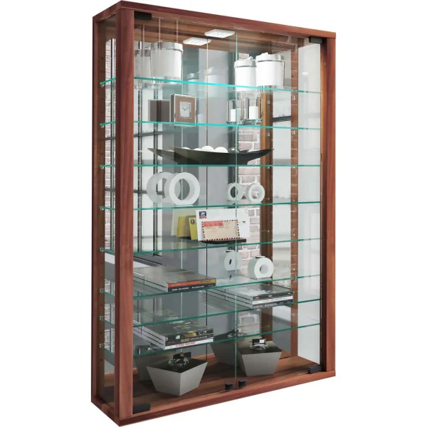 VitrosaMini Vitrinenschrank wandhängend mit Spiegel 2 Glastüren Inkl. LED-Leuchten Nussbaum dekor.