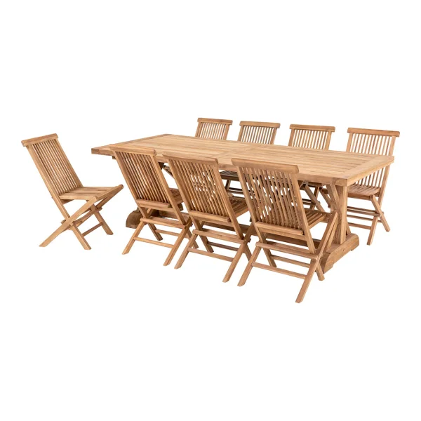 Volos Gartenset Esstisch 100x240cm natur und 8 Toledo Stuhl natur.