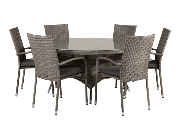 Volta Gartenset Tisch Ø150cm und 6 Stühle Anna grau.