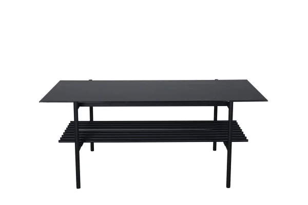 VonStaf Couchtisch mit Ablage 60x120 cm Glas schwarz Marmor dekor.
