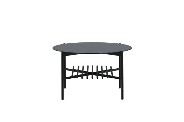 VonStaf Couchtisch mit Ablage Ø80 cm Glas schwarz Marmor dekor.