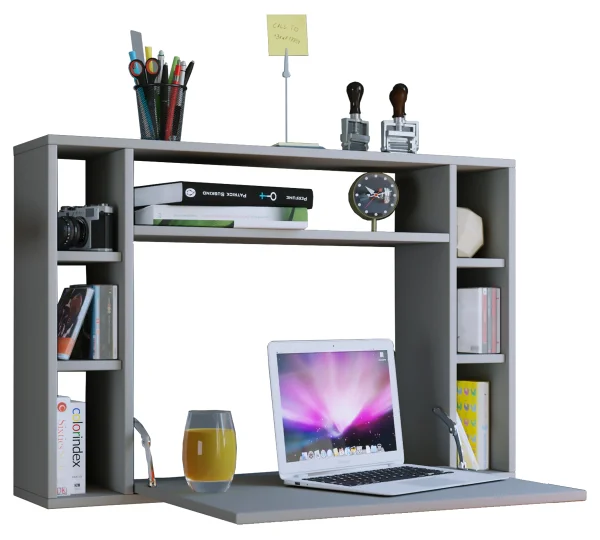 Wandila Schreibtisch , Laptop-Schreibtisch Wand-Schreibtisch und 7 Fächer Grau.