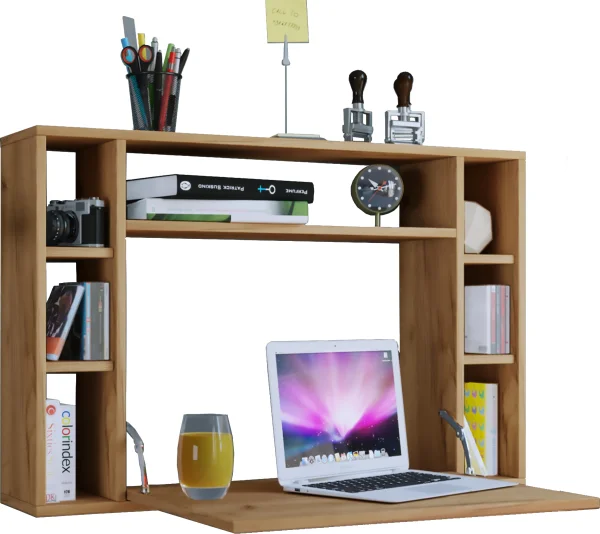 Wandila Schreibtisch , Laptop-Schreibtisch Wand-Schreibtisch und 7 Fächer Honig-Eiche dekor.