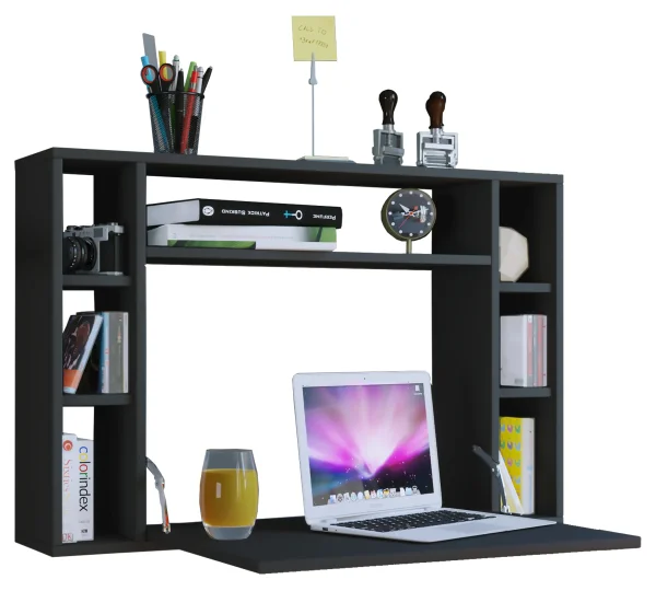 Wandila Schreibtisch , Laptop-Schreibtisch Wand-Schreibtisch und 7 Fächer schwarz.