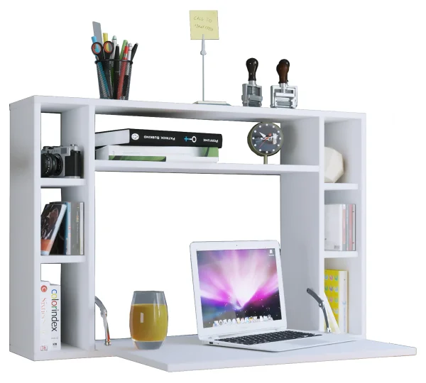 Wandila Schreibtisch , Laptop-Schreibtisch Wand-Schreibtisch und 7 Fächer weiß.