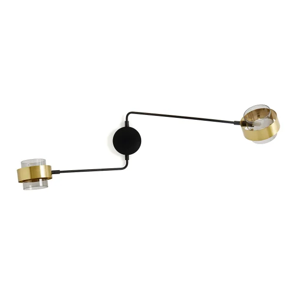 Wandleuchte Botello Mit 2 Armen, Glas Und Messing