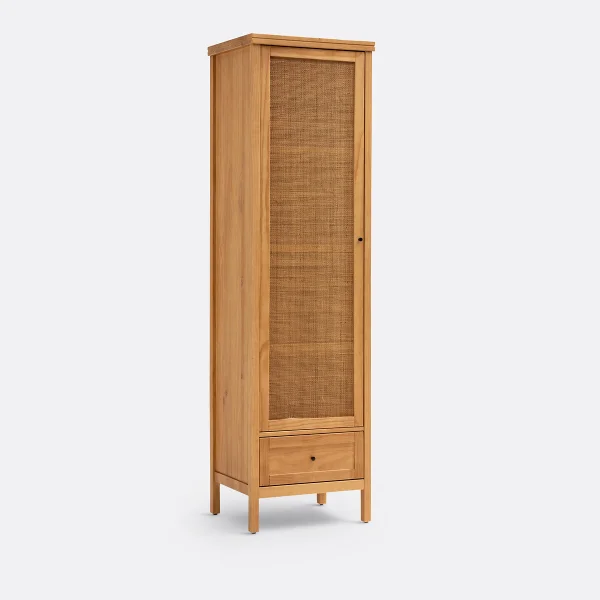 Wandschrank Gabin Mit 1 Tür, Kiefer Massiv Und Rattangeflecht