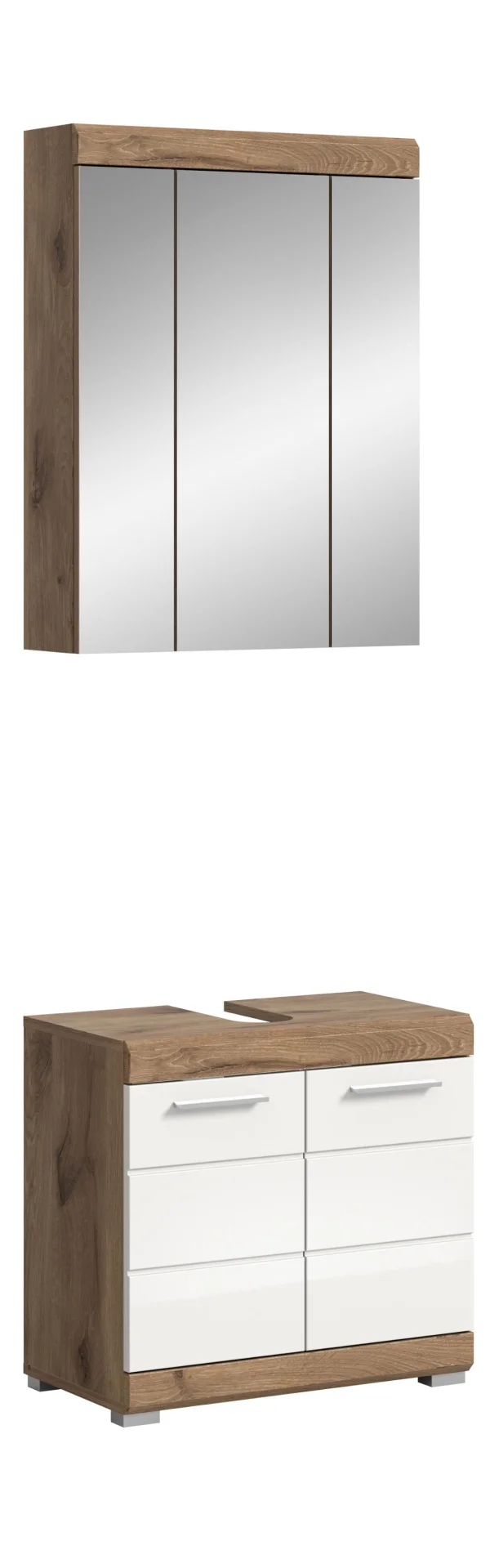 Wave Badmöbelset W1 Weiß hochglanz, Eiche Dekor.