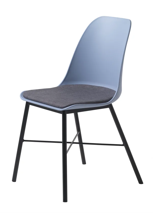 Whise Esszimmerstuhl in blau und grau, Gestell schwarzes Metall.