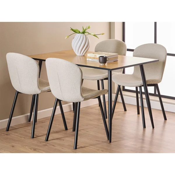 Wilma Essgruppe Tisch mit 4 Stühlen natur, beige.