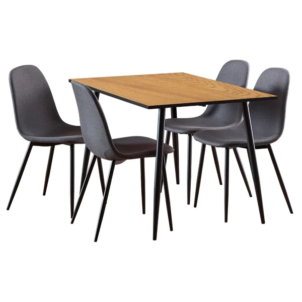 Wilma Essgruppe Tisch mit 4 Stühlen natur, dunkelgrau.