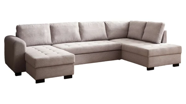 Wohnlandschaft Cord Schlaffunktion grau Bettkasten 305 cm - MALTE