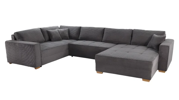 Wohnlandschaft Schlaffunktion Cord grau Bettkasten 379 cm - ALBA