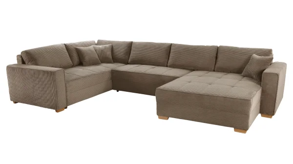 Wohnlandschaft Schlaffunktion Cord taupe Bettkasten 379 cm - ALBA