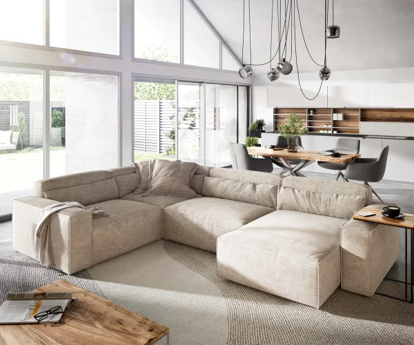Wohnlandschaft Sirpio 300x200 cm Cord Beige Recamiere variabel