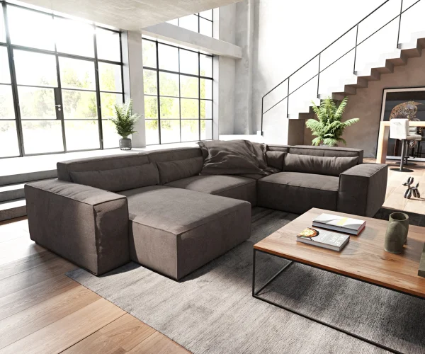 Wohnlandschaft Sirpio 300x200 cm Mikrofaser Khakibraun Recamiere variabel