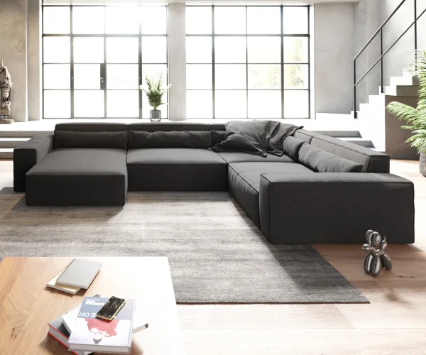 Wohnlandschaft Sirpio XL 360x260 cm Mikrofaser Schwarz Recamiere variabel