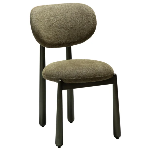 Woke Dan-Form Esszimmerstuhl Bouclé dunkelgrün.