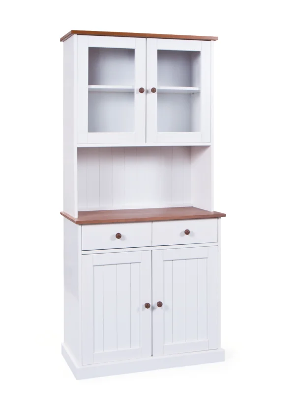 Wright Sideboard 2 Türen, 2 Glastüren, 2 Schubladen, weiss, braun.
