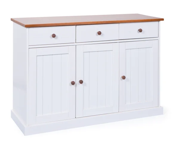 Wright Sideboard 3 Türen, 3 Schubladen, weiss, braun.