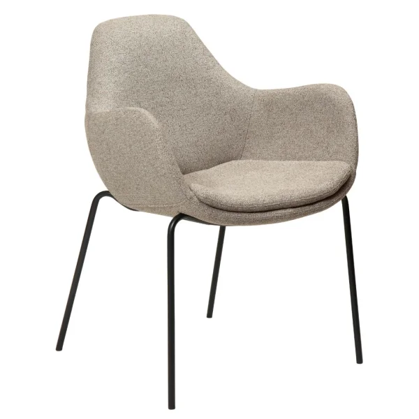 Zimmer Dan-Form Esszimmerstuhl mit Armlehnen Bouclé hellbraun.